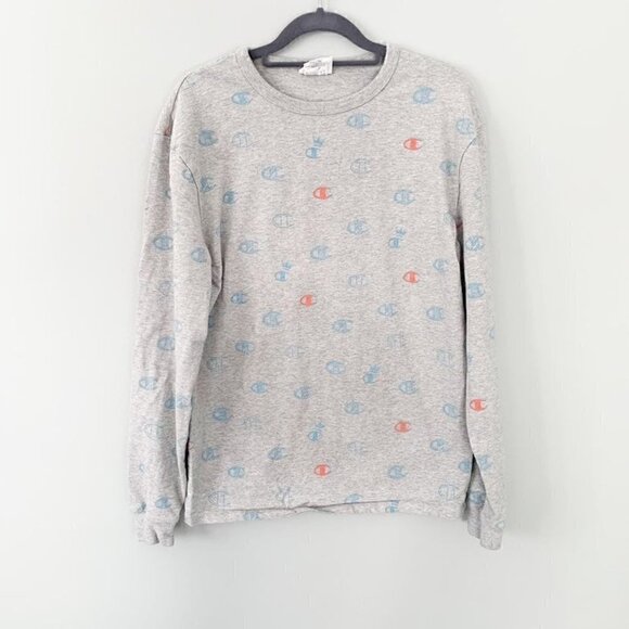 Champion all over logo gray pullover crewneck sweatshirt - Medium - Picture 1 of 8